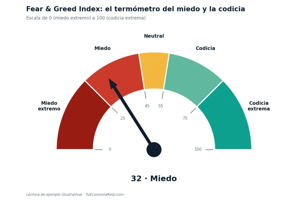 Fear & Greed Index: medidor del miedo y la codicia del mercado (puedes usar el medidor de marca)